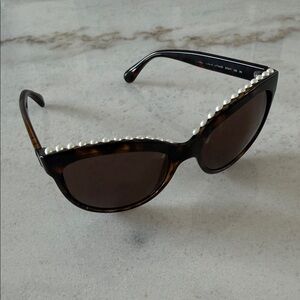 Chanel Cat Eye Sunglasses with Pearl Accent - Brown